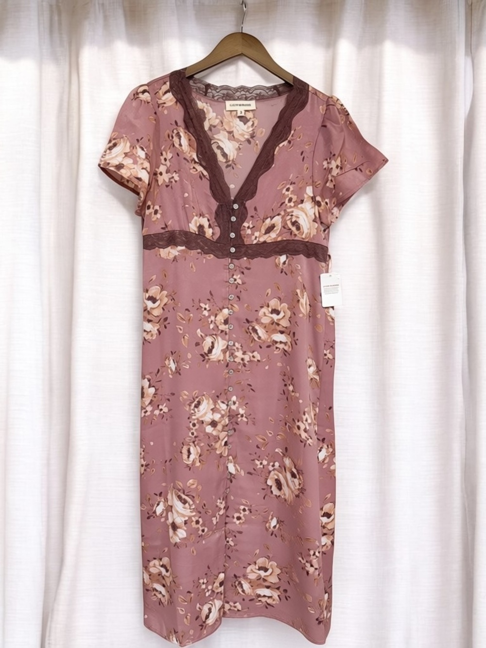 Lucky Brand Women's Lace Trim Floral Midi Dress